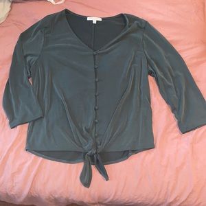 Green blouse - button and tie front - size large